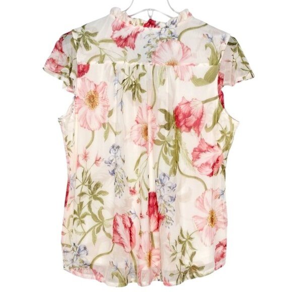 Cocomo Plus Size 1X Ivory Multi Floral Print Pintuck Short Flutter Sleeve Top - Picture 2 of 6